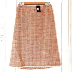 New Dana Buchman Woven Orange Tweed Knee Length Midi Skirt with Lace Trim